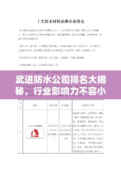 武进防水公司排名大揭秘,行业影响力不容小觑
