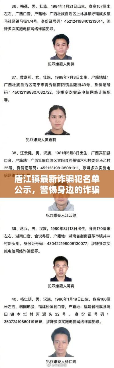 唐江镇最新诈骗犯名单公示,警惕身边的诈骗风险!