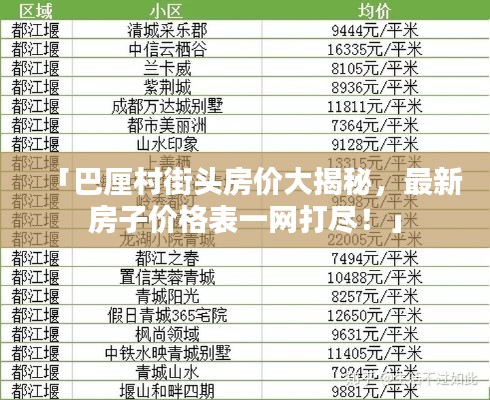 「巴厘村街头房价大揭秘,最新房子价格表一网打尽!」